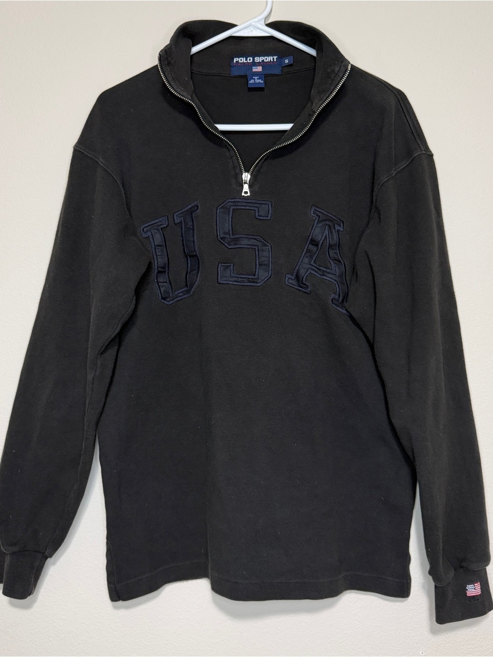 Vintage Men’s Polo Sport USA Fleece Quarter Zip Jacket Sweatshirt 90s Medium